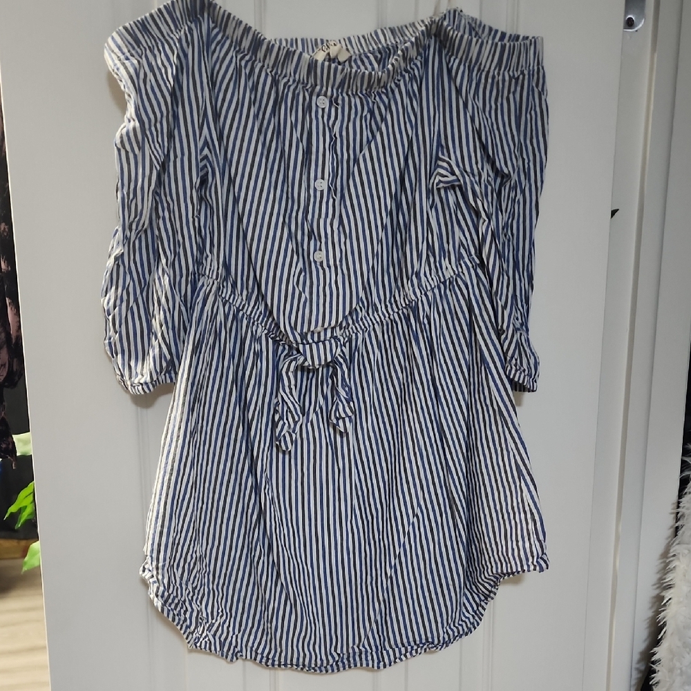 A Hint Of Blush Navy Striped Off-Shoulder Blouse